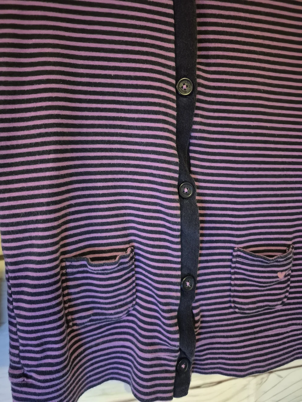 OshKosh B'gosh Y2K Purple and Navy Striped Button-Front Cotton Cardigan